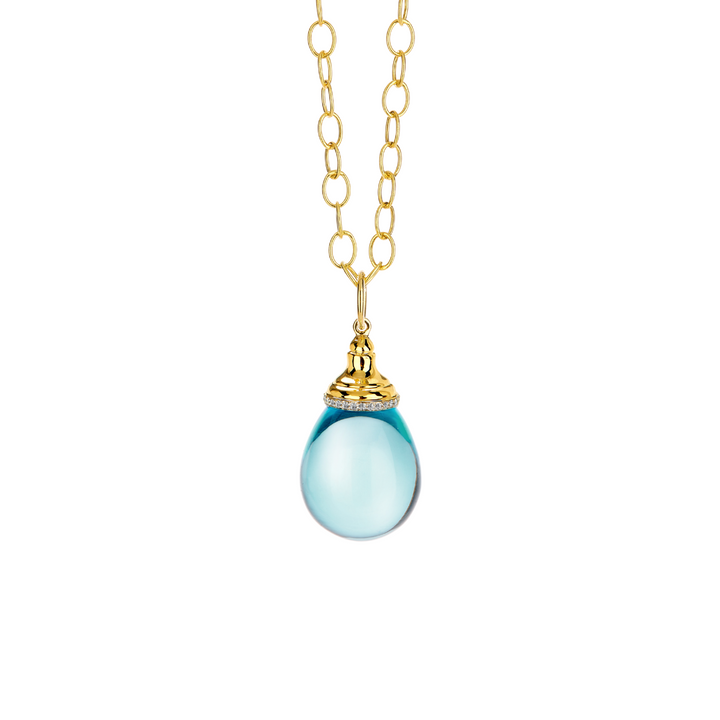 Syna Jewelry - 18K Yellow Gold Diamond & Blue Topaz Mogul Drop Pendant | Manfredi Jewels