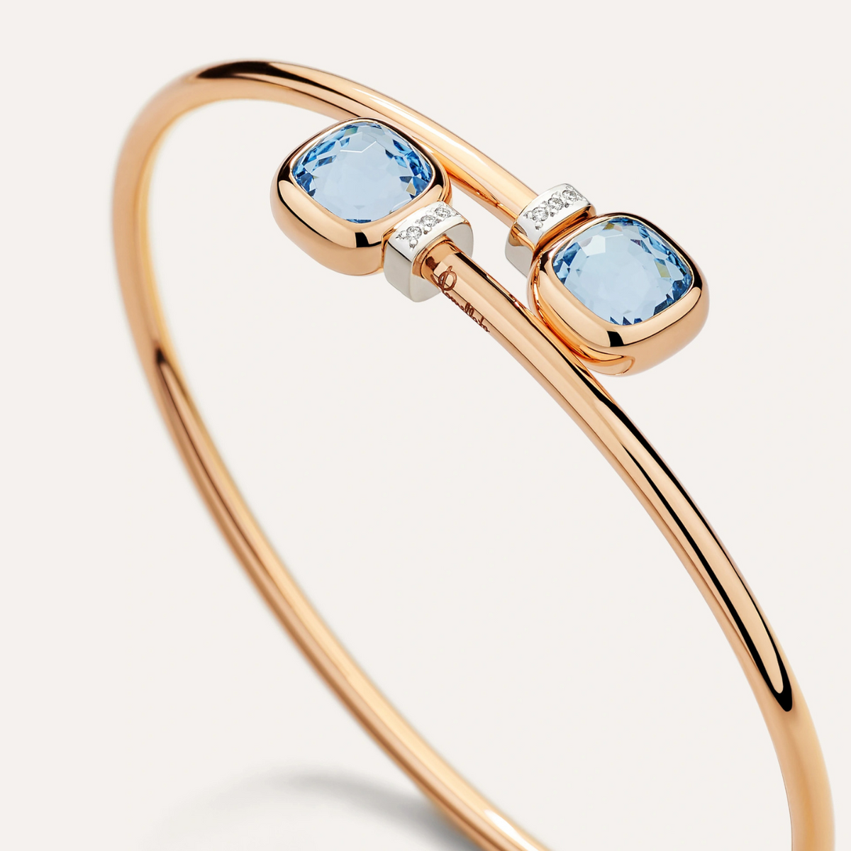 Pomellato Jewelry - Nudo 18K Rose Gold Diamond & Sky Blue Topaz Mini Bangle | Manfredi Jewels