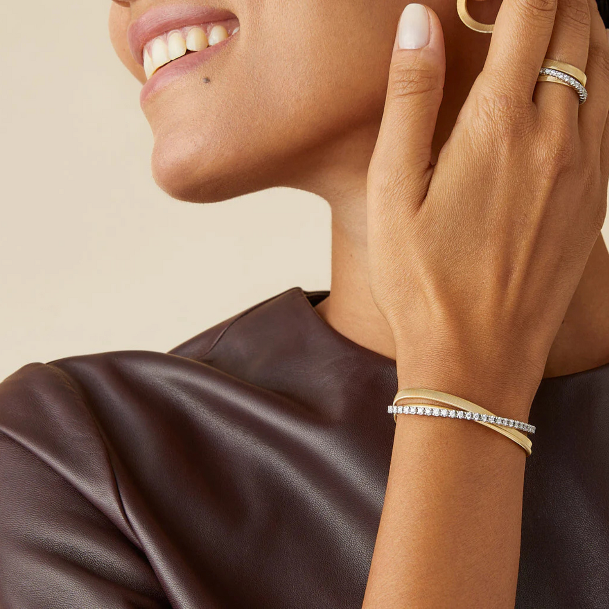 Marco Bicego - Masai 18K Yellow Gold 3-Strand Coil Bracelet With Diamonds | Manfredi Jewels