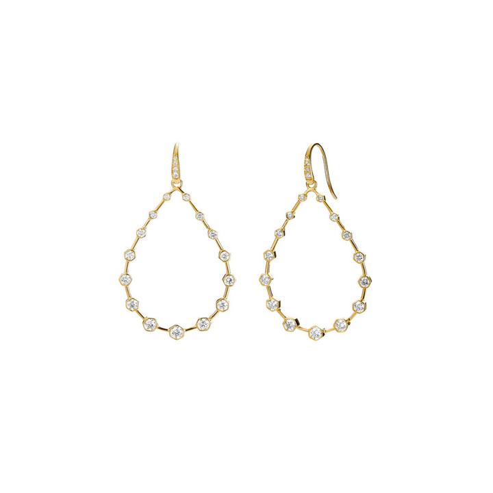 Syna Jewelry - Geometrix 18K Yellow Gold Large Hex Diamond Oval Earrings | Manfredi Jewels