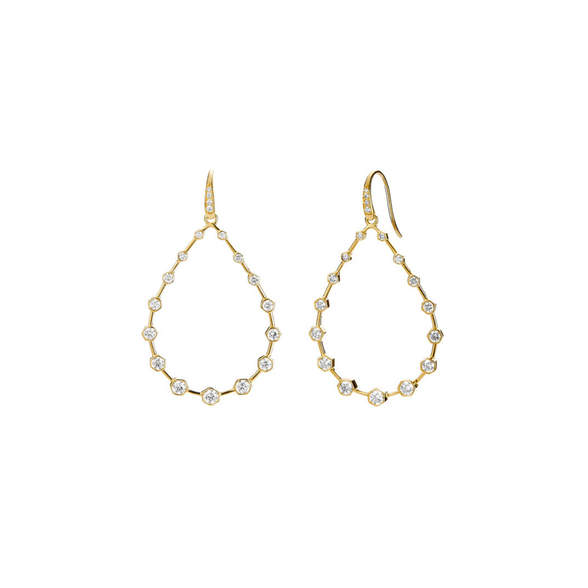 Syna Jewelry - Geometrix 18K Yellow Gold Large Hex Diamond Oval Earrings | Manfredi Jewels