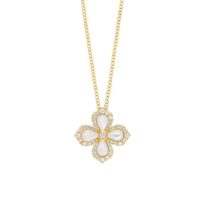 Manfredi Jewels Jewelry - 14K Yellow Gold Diamond & Mother Of Pearl Flower Necklace | Manfredi Jewels