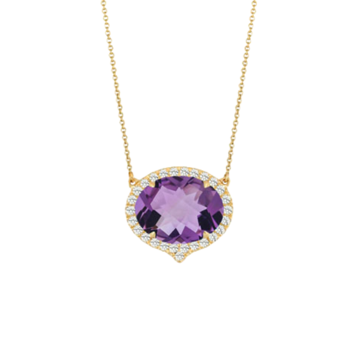 Doves Jewelry - Viola 18K Yellow Gold Purple Amethyst & Diamond Halo Necklace | Manfredi Jewels