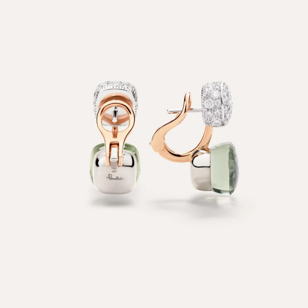 Pomellato Jewelry - Nudo 18K Rose Gold Double Prasiolite & Diamond Pavé Earrings | Manfredi Jewels
