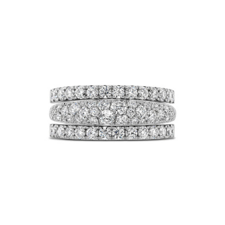 Hearts On Fire Jewelry - Grace 18K White Gold Triple Row Small Domed Diamond Pavé Ring | Manfredi Jewels
