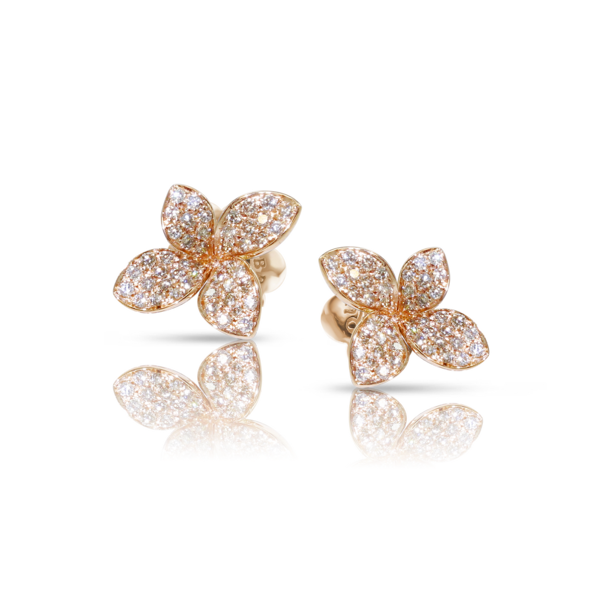 Pasquale Bruni Jewelry - Petit Garden 18K Rose Gold Pavé White and Champagne Diamond Small Flower Earrings | Manfredi Jewels