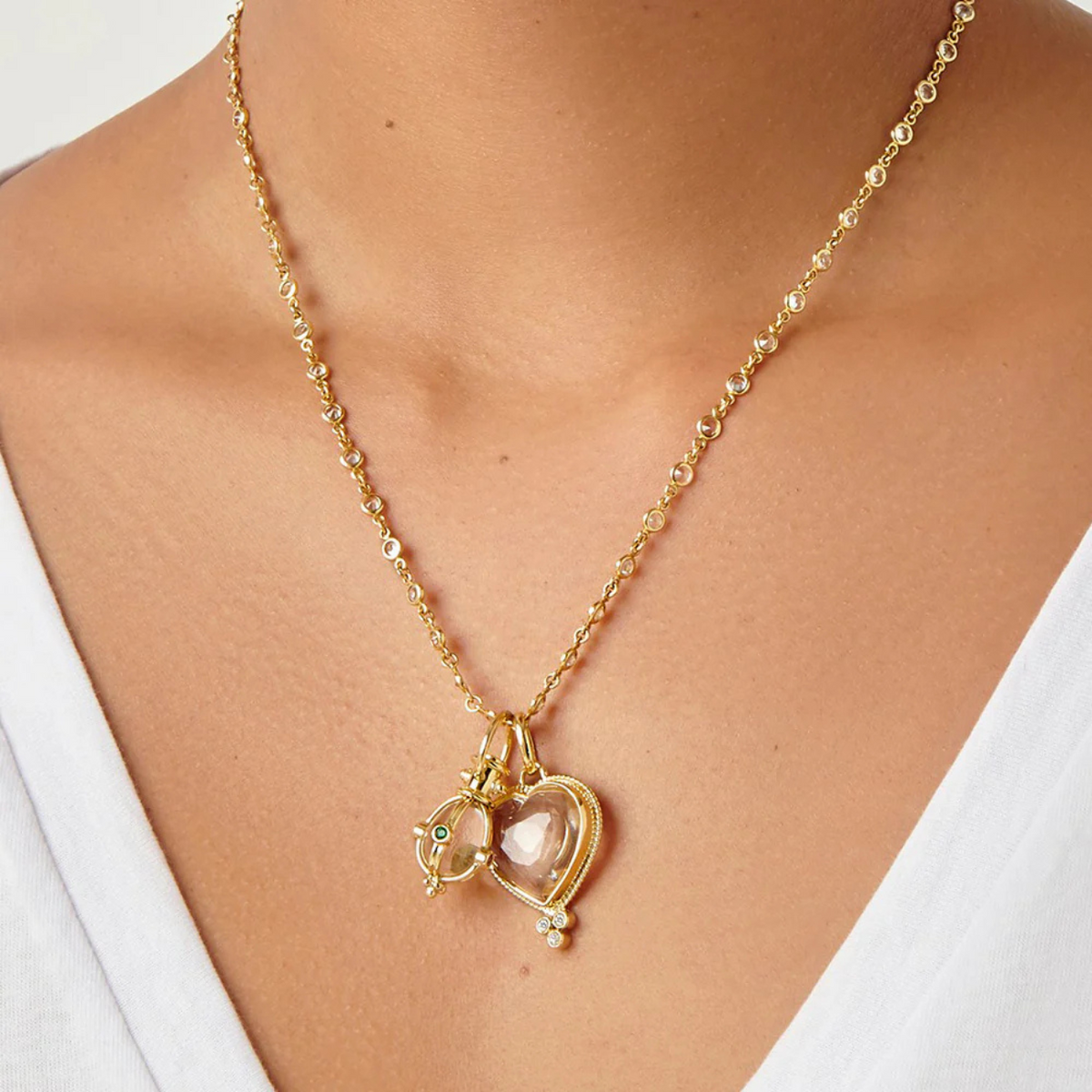 Temple St Clair Jewelry - 18K Yellow Gold Rock Crystal & Diamond Heart Pendant | Manfredi Jewels