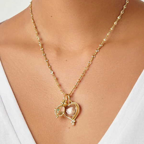 18K Yellow Gold Rock Crystal & Diamond Heart Pendant
