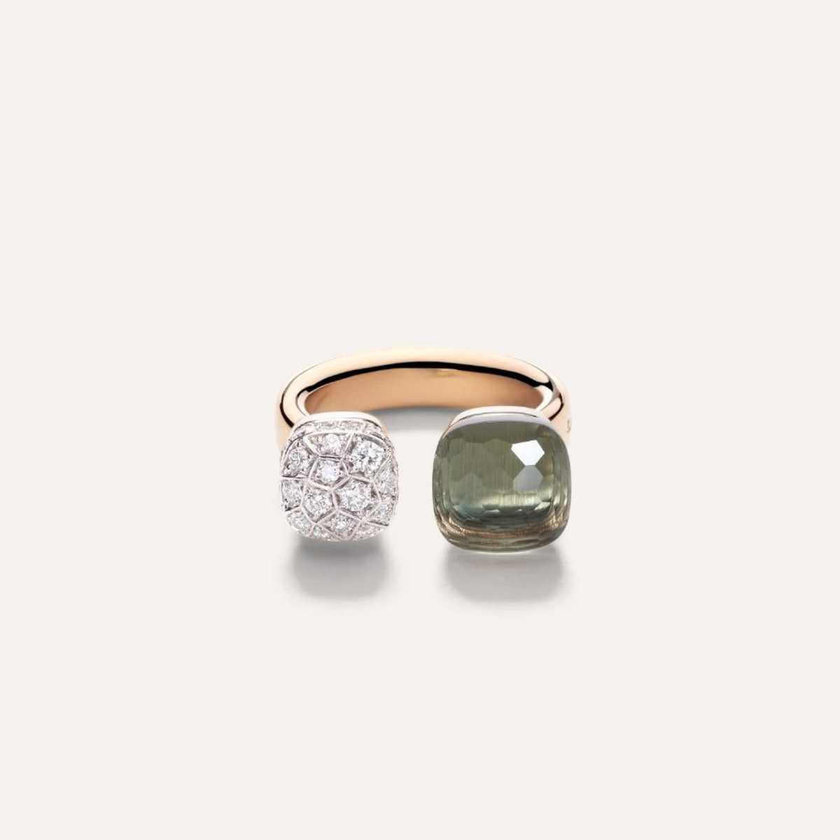 Pomellato Jewelry - Nudo 18K Rose Gold Double Prasiolite & Diamond Pavé Ring | Manfredi Jewels