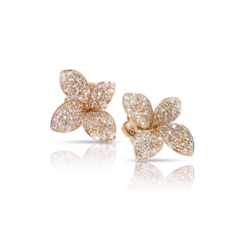 Petit Garden 18K Rose Gold Pavé White and Champagne Diamond Medium Flower Earrings