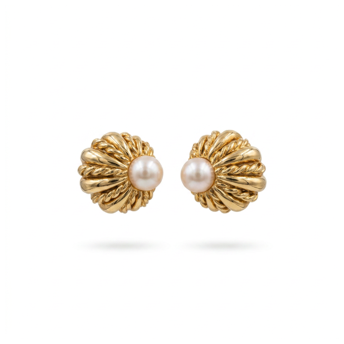 Estate Jewelry Jewelry - Estate 18K Yellow Gold & Pearl Shell Earrings | Manfredi Jewels