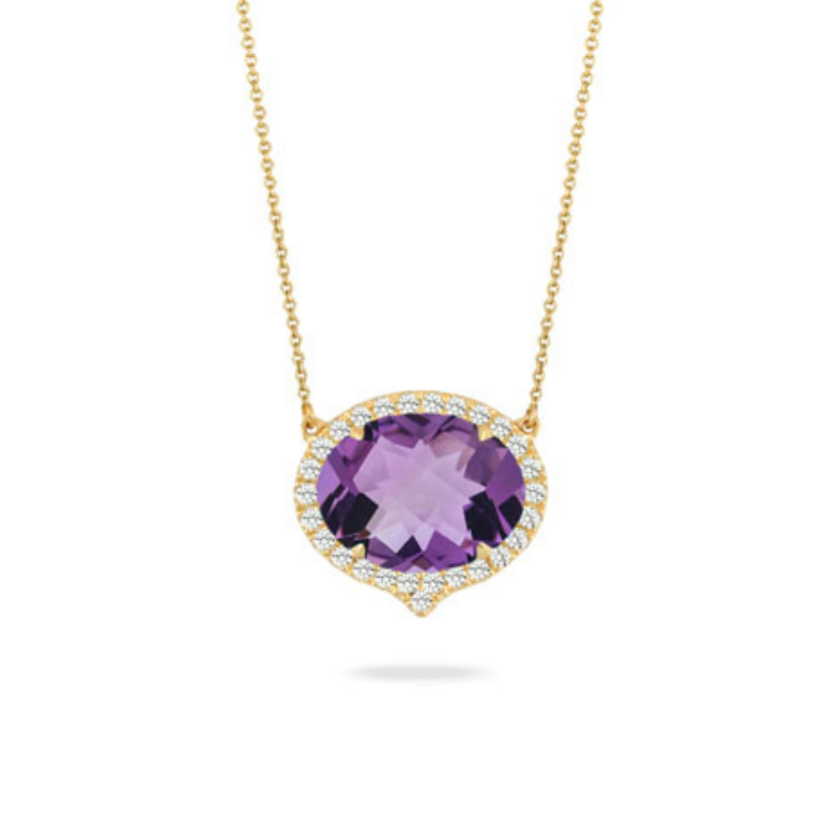 Doves Jewelry - Viola 18K Yellow Gold Purple Amethyst & Diamond Halo Necklace | Manfredi Jewels