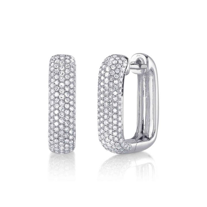 Shy Creation - 14K White Gold & Diamond Pave Rectangle Hoop Earrings | Manfredi Jewels