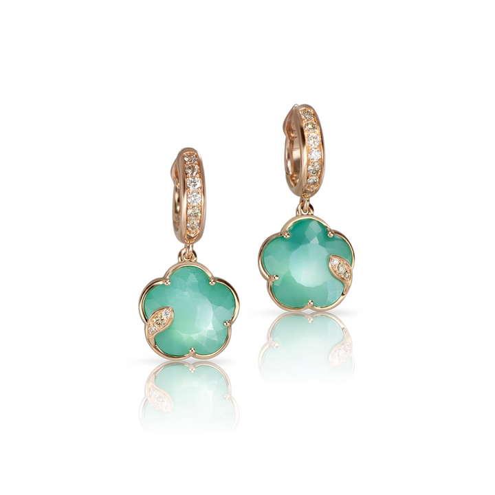 Pasquale Bruni Jewelry - Petit Joli 18K Rose Gold Green Agate & White Moonstone Diamond Drop Hoop Earrings | Manfredi Jewels