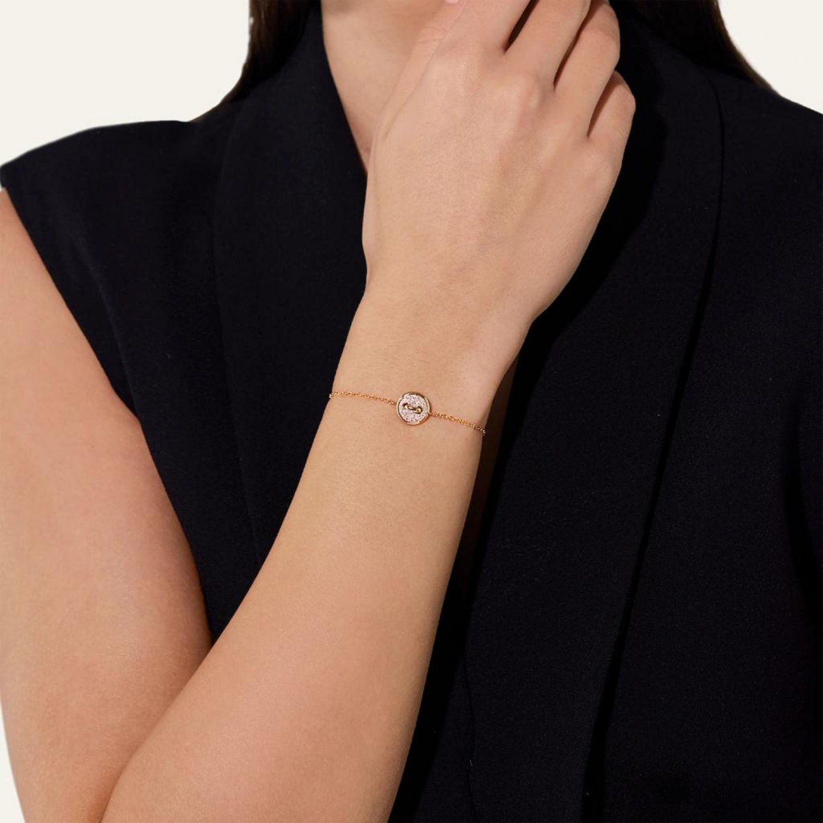 Pomellato Jewelry - Pom Pom Dot 18K Rose Gold Diamond Pavé & Mother of Pearl Two-Sided Button Bracelet | Manfredi Jewels