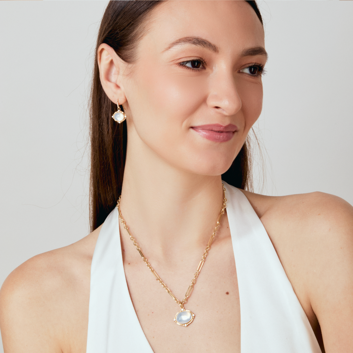 18K Yellow Gold, Moon Quartz, & Diamond Pendant
