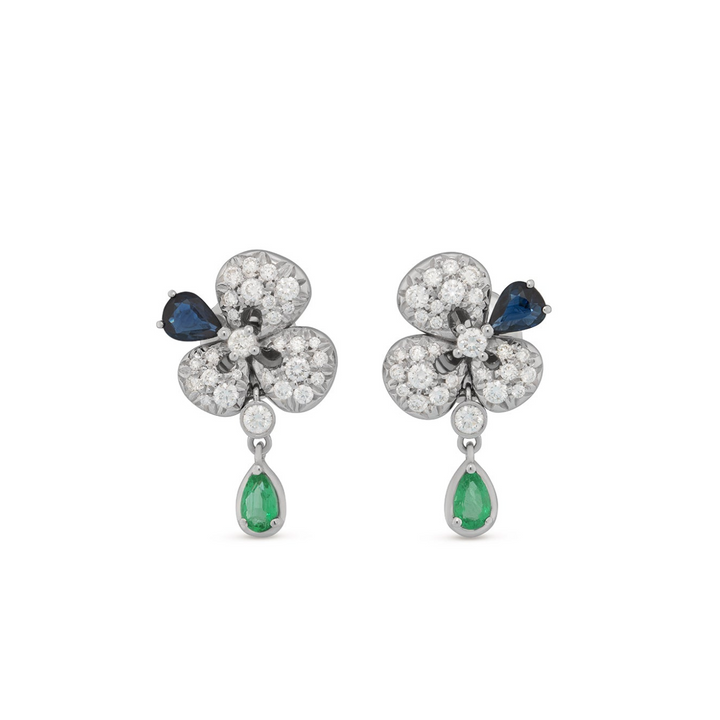 Miseno Jewelry - Ischia 18K White Gold Diamond Pavé Sapphires & Emeralds Drop Earrings | Manfredi Jewels