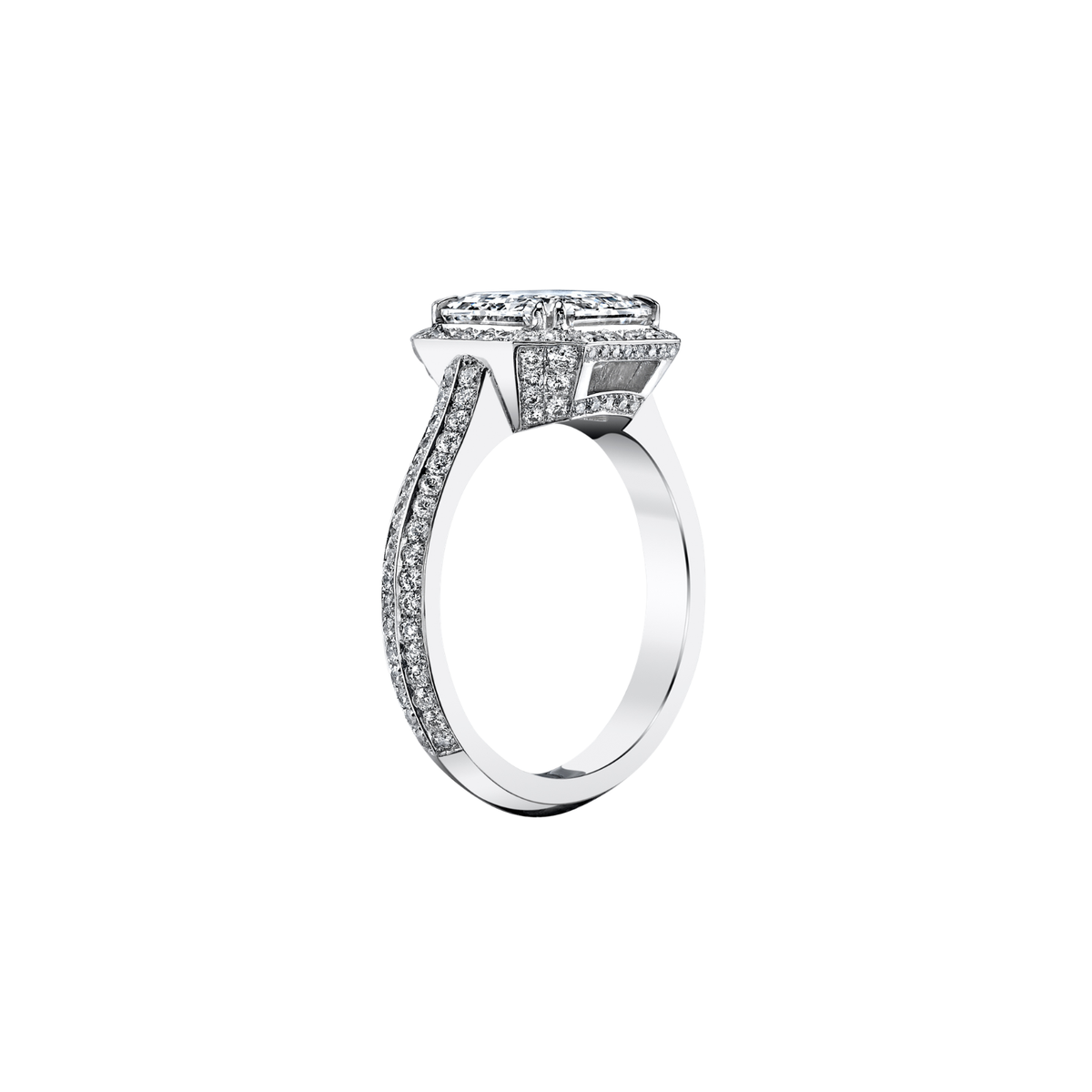 Asscher Cut 3.06ct ct Platinum Diamond Engagement Ring with Micro-Pavé Double Row Shank