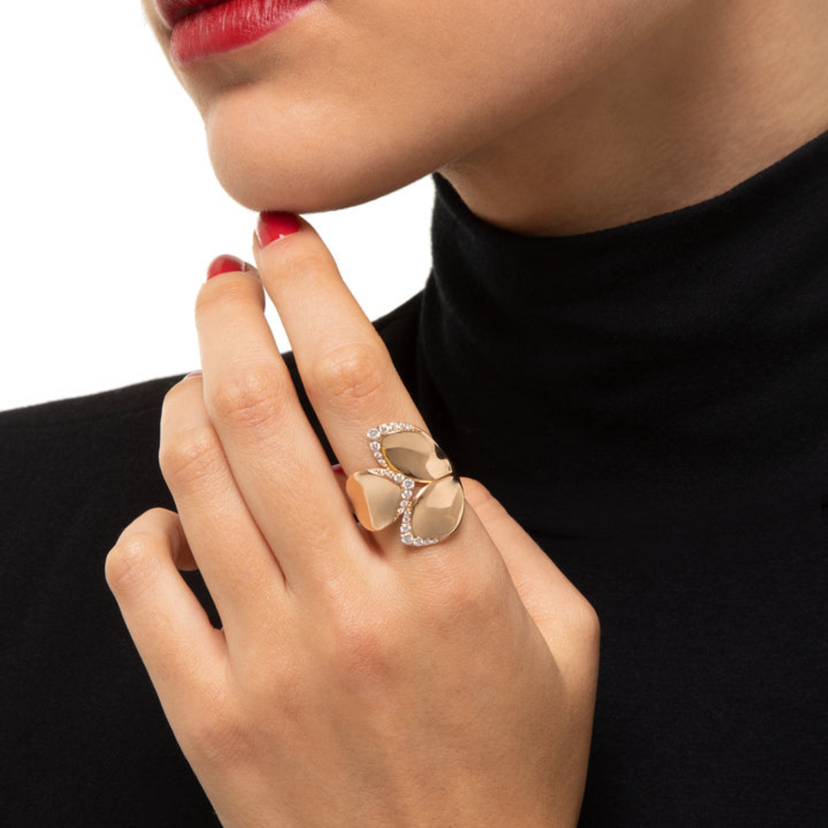 Pasquale Bruni Jewelry - Giardini Sergeti 18k Rose Gold Three Leaves Diamond Ring | Manfredi Jewels