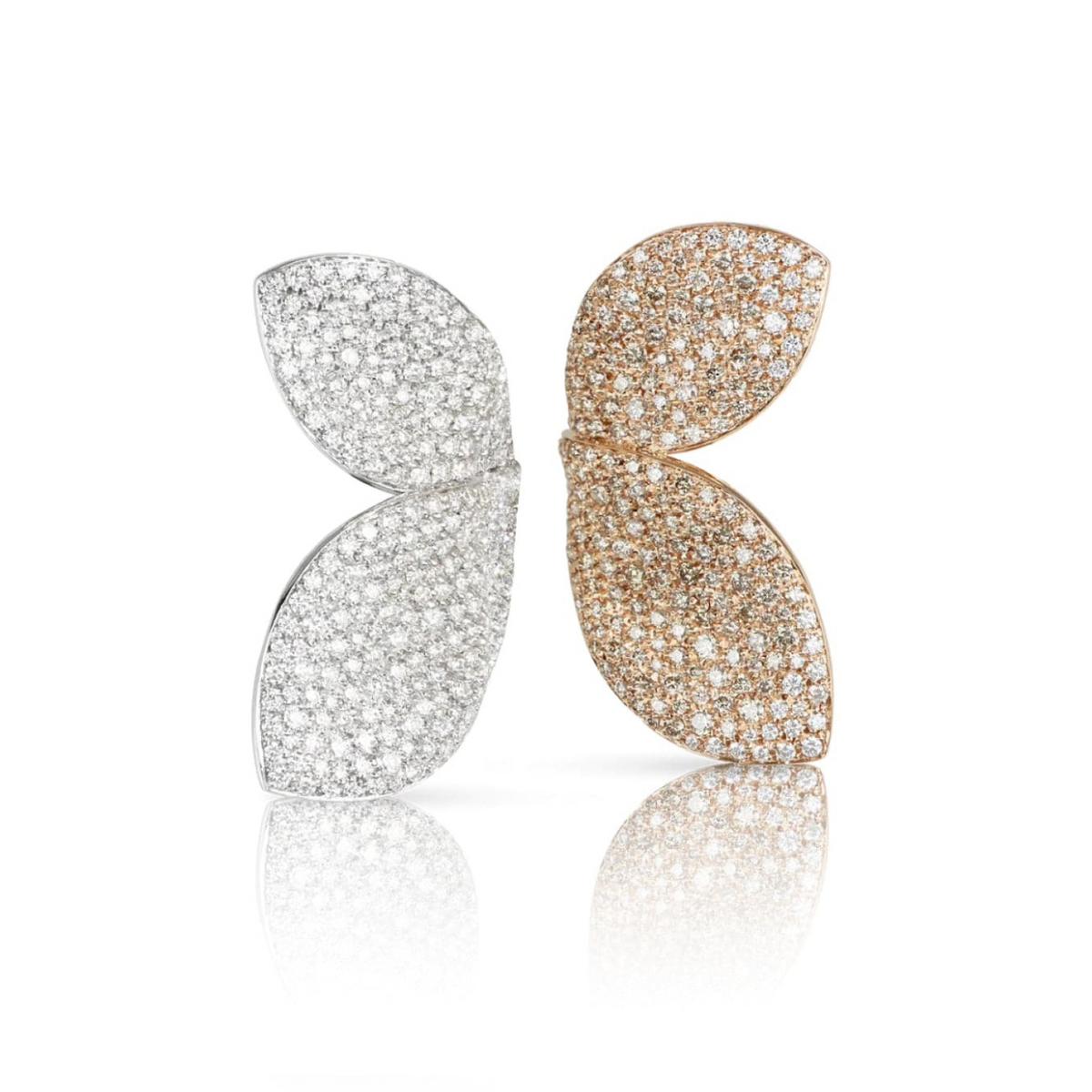 Pasquale Bruni Jewelry - Giardini Segreti 18K Rose & White Gold Pavé White and Champagne Diamond Earrings | Manfredi Jewels