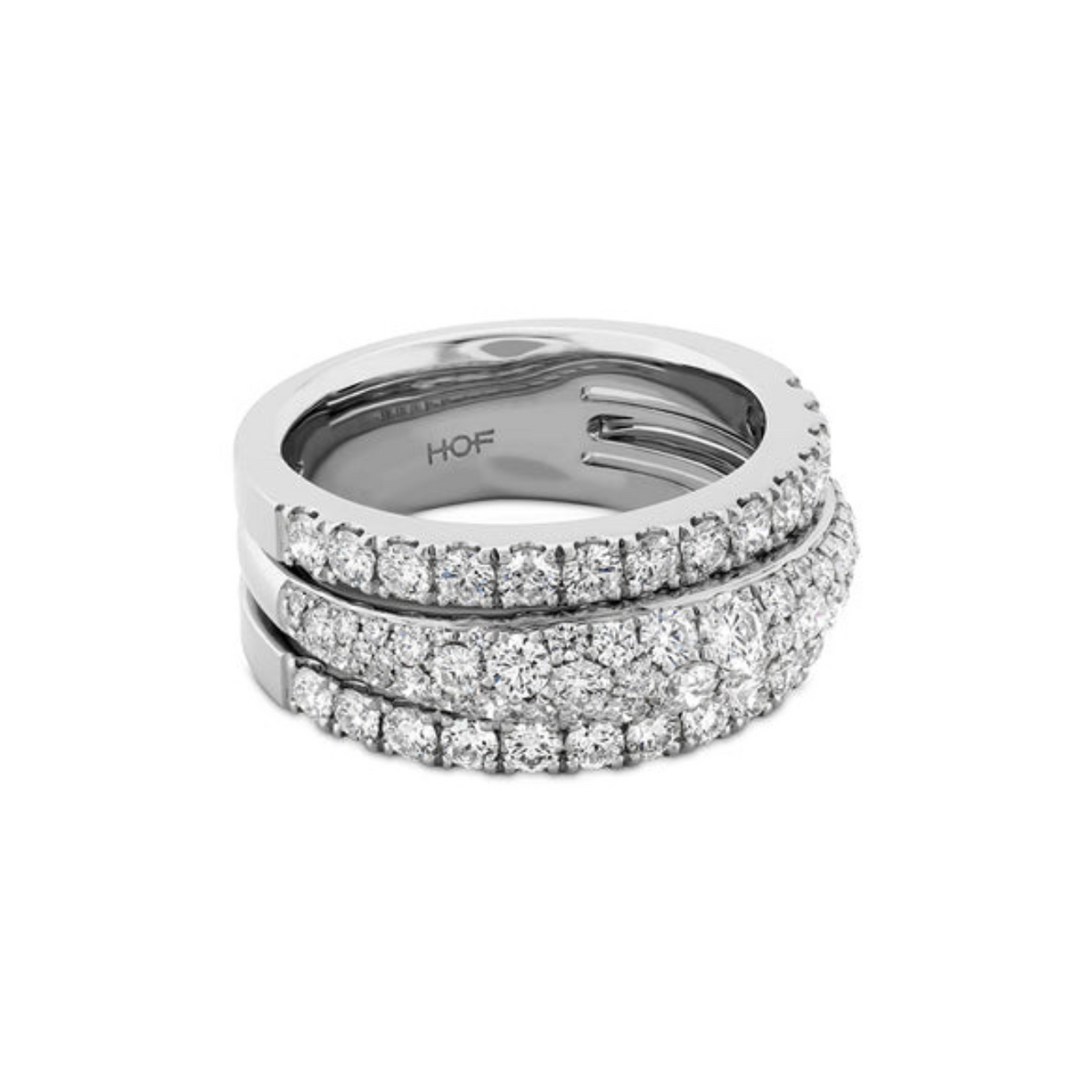 Hearts On Fire Jewelry - Grace 18K White Gold Triple Row Small Domed Diamond Pavé Ring | Manfredi Jewels