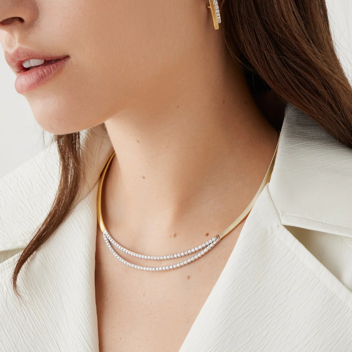 Marco Bicego Jewelry - Masai 18K Yellow Gold Coil Collar With Double Row Diamond Bar | Manfredi Jewels