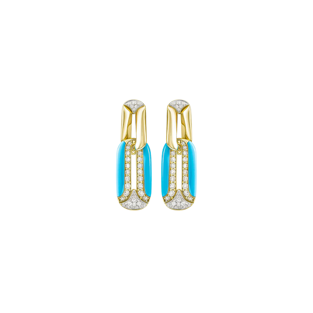 Miseno - Arco 18K Yellow Gold Turquoise and Diamond Earrings | Manfredi Jewels