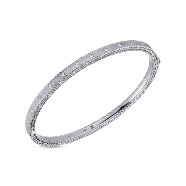 Roberto Coin Jewelry - Princess 18K White Gold Large Diamond Satin Bangle Bracelet | Manfredi Jewels