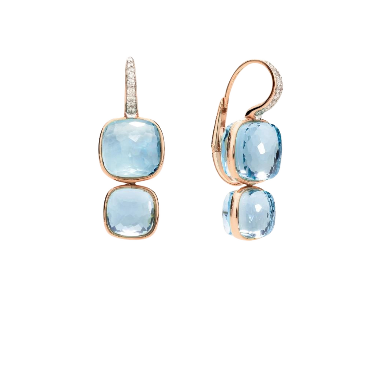 Pomellato Jewelry - Nudo 18K Rose Gold Double Sky Blue Topaz & Diamond Pavé Classic Earrings | Manfredi Jewels