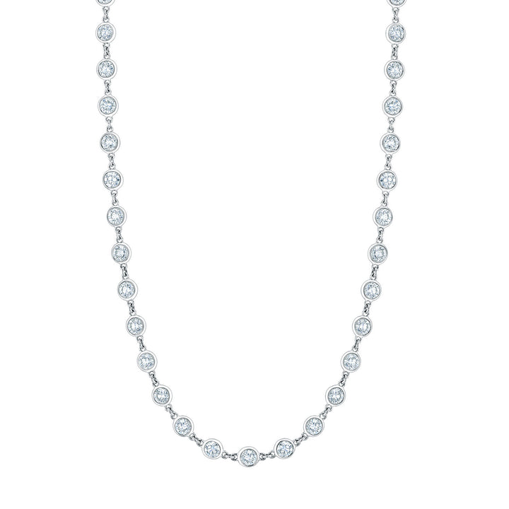 14K White Gold Diamond-By-the-Yard Bezel Set Necklace