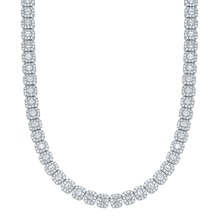 18K White Gold Emerald Cut Diamond Necklace