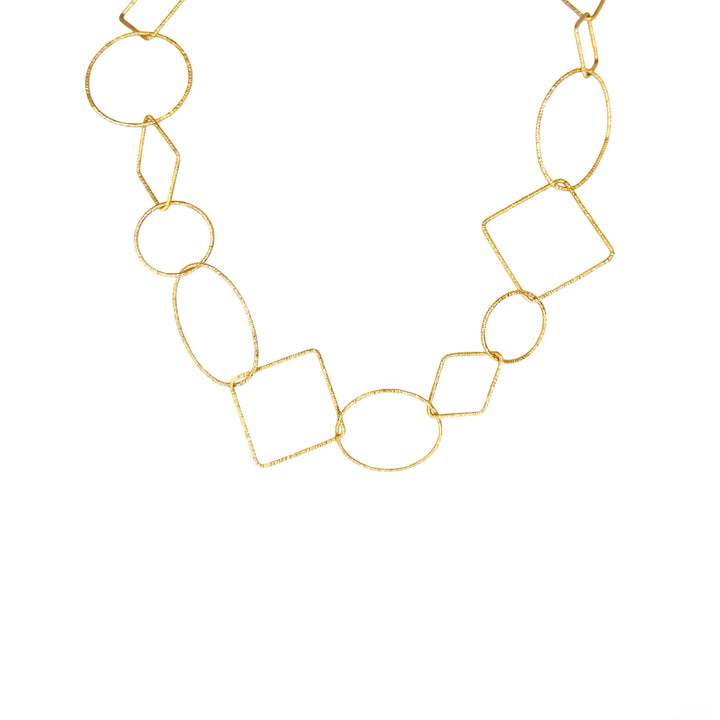 18K Yellow Gold Geometric Multi-Link Necklace