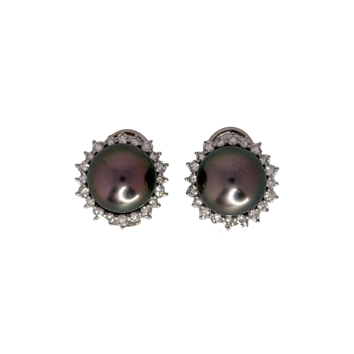 Grey Pearl and Diamond Earrings in 18K White Gold
