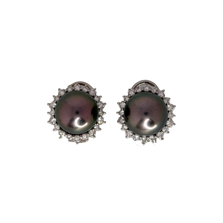 Grey Pearl and Diamond Earrings in 18K White Gold
