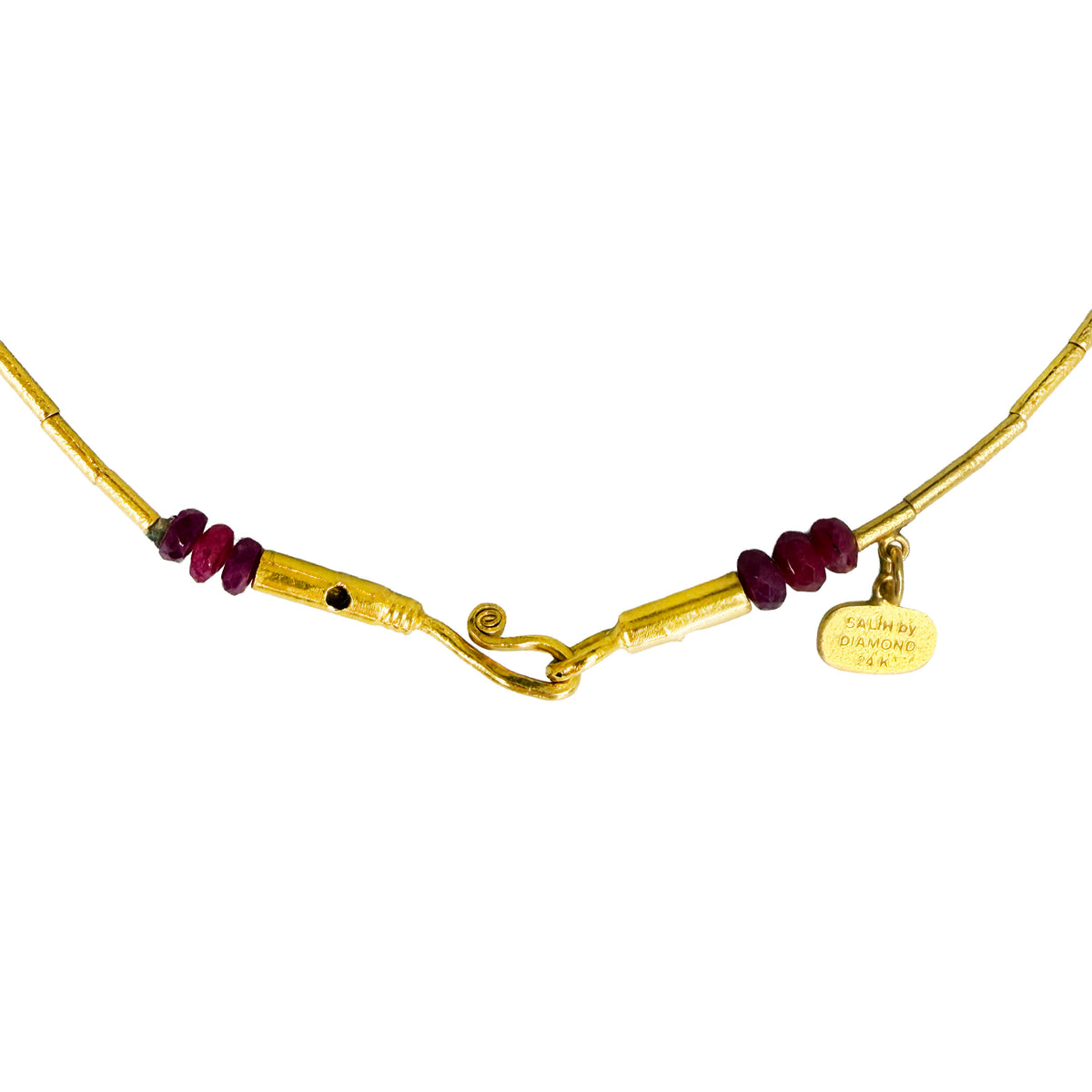 24K Yellow Gold and Ruby Bead Necklace