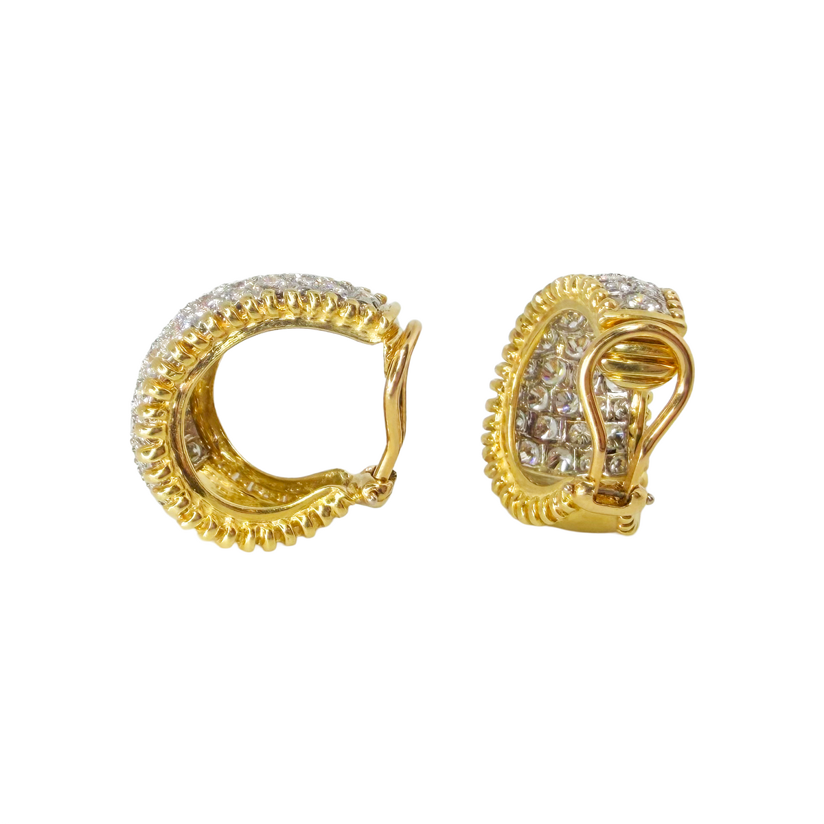 Two-Tone Dome Earrings with Graduating Diamonds in 18K Gold