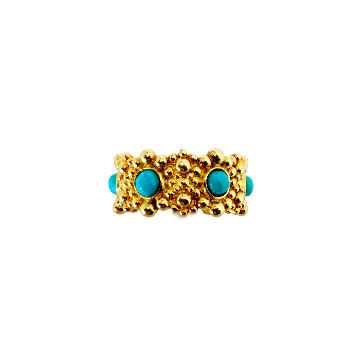 Stephen Dweck Turquoise Flower Ring in Yellow Gold