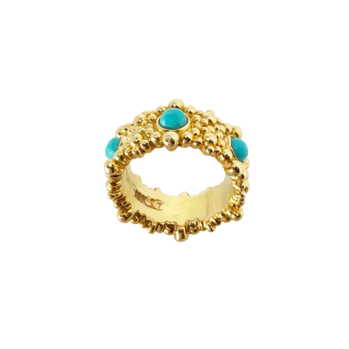 Stephen Dweck Turquoise Flower Ring in Yellow Gold