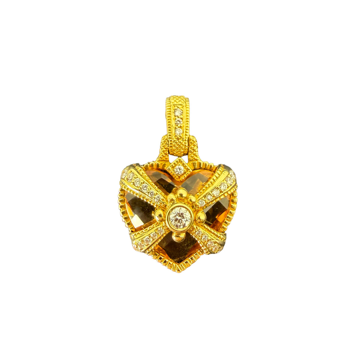 Citrine and Diamond Heart Pendant in 18K Yellow Gold