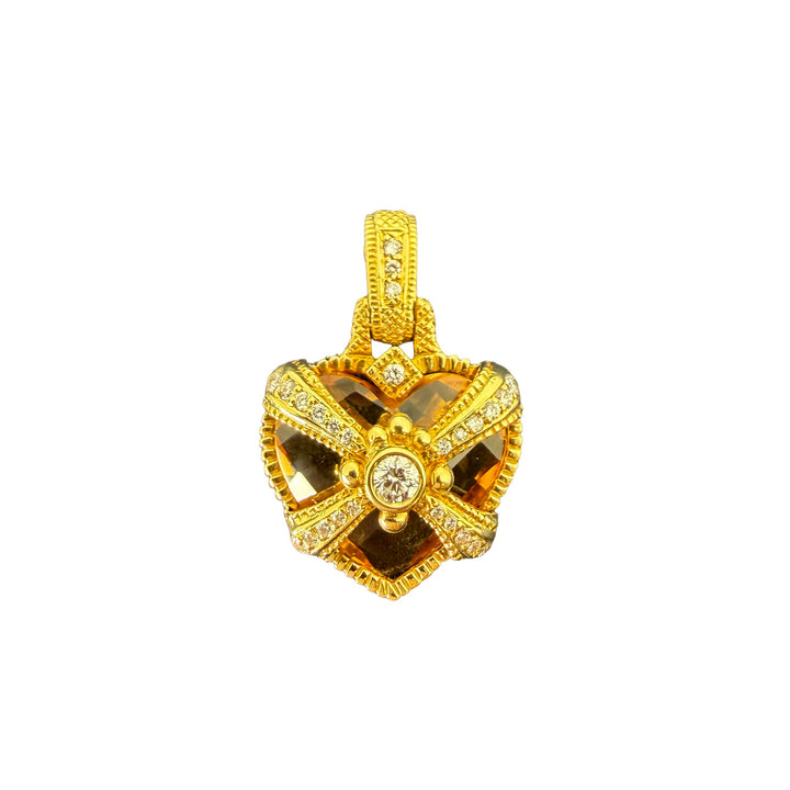 Citrine and Diamond Heart Pendant in 18K Yellow Gold