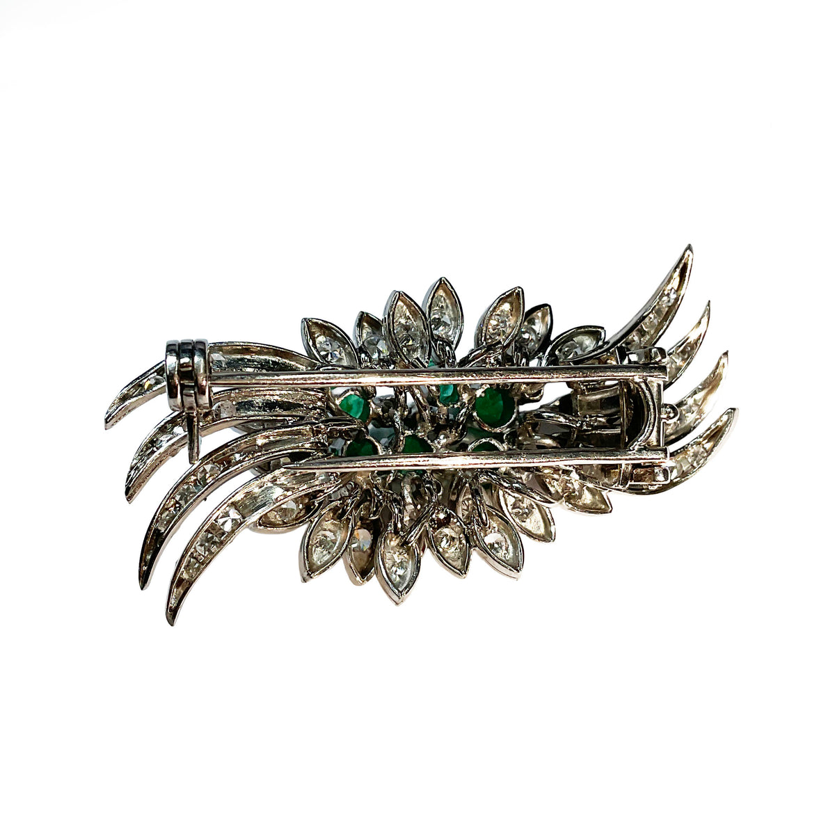 Platinum Emerald Brooch with Six Emeralds