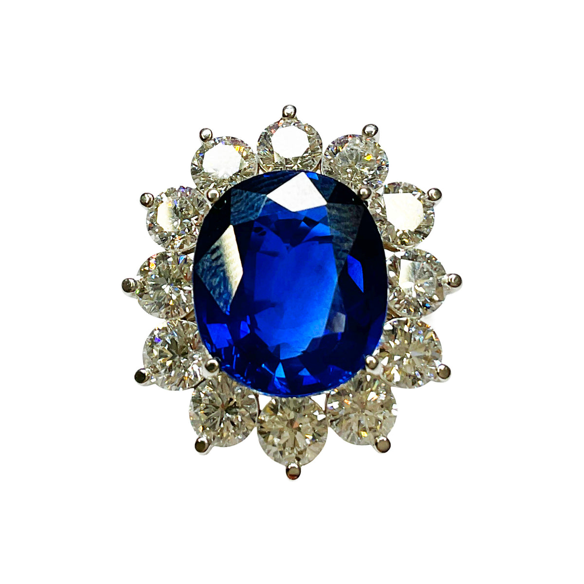Oval Sapphire & Diamond Ring in 18K White Gold