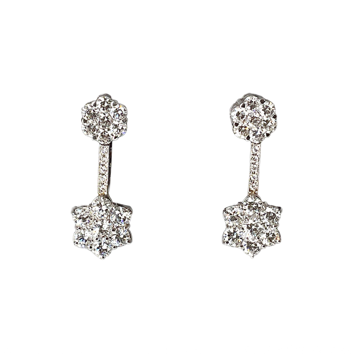 Diamond Cluster Drop Earrings in White Gold