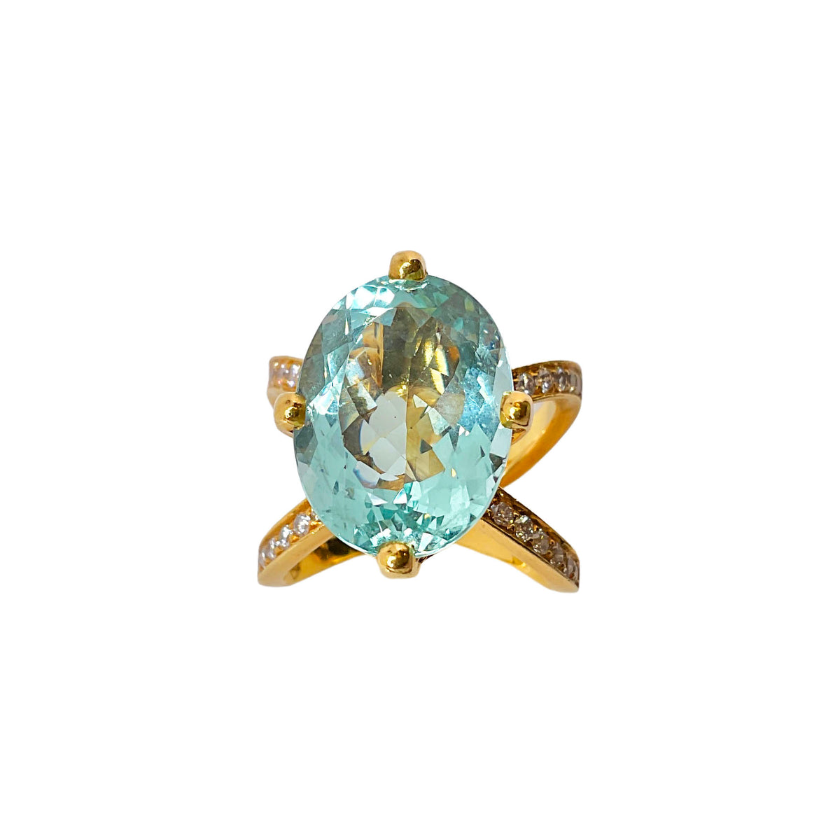 Temple St. Clair Aquamarine & Diamond Ring in 18K Yellow Gold