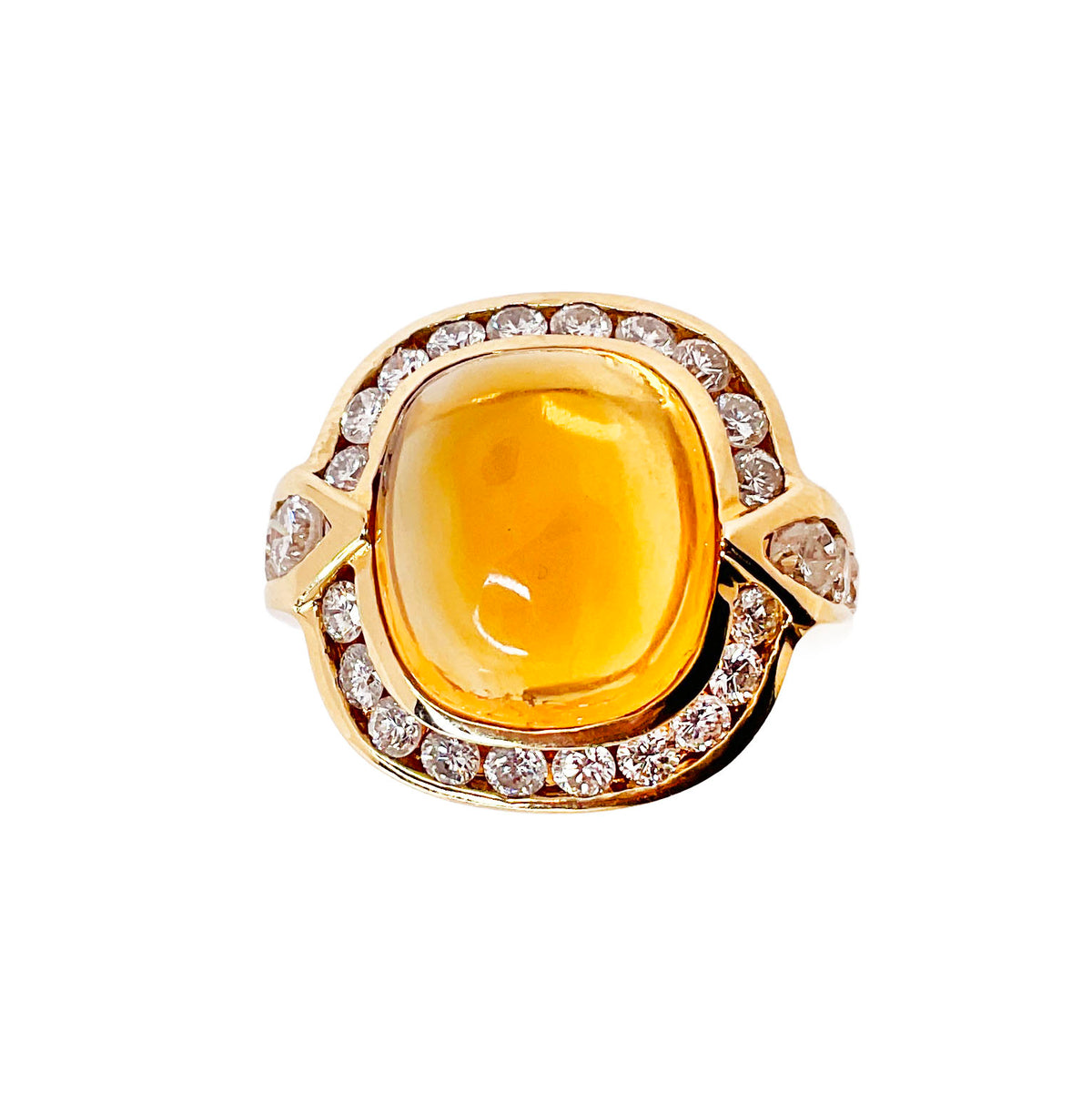 Cabochon Citrine & Diamond Ring in 14K Yellow Gold