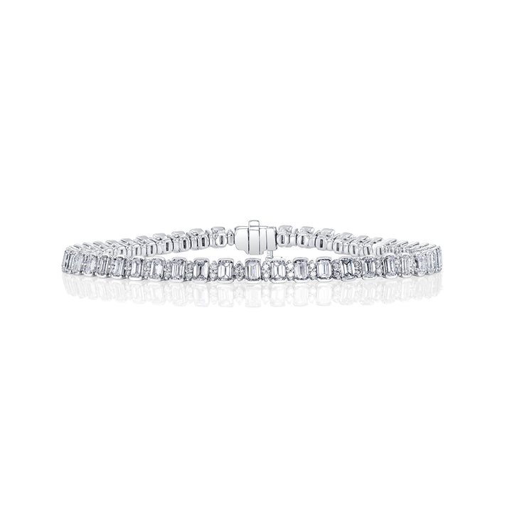 Manfredi Jewels Bracelet - 18K White Gold 7-Inch Single Line Diamond Tennis Bracelet with Emerald-Cut and Round Brilliant Diamonds