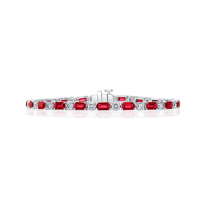 Manfredi Jewels Bracelet - Platinum Ruby and Diamond Alternating Bracelet with Emerald-Cut Rubies and Round Brilliant Diamonds | Manfredi
