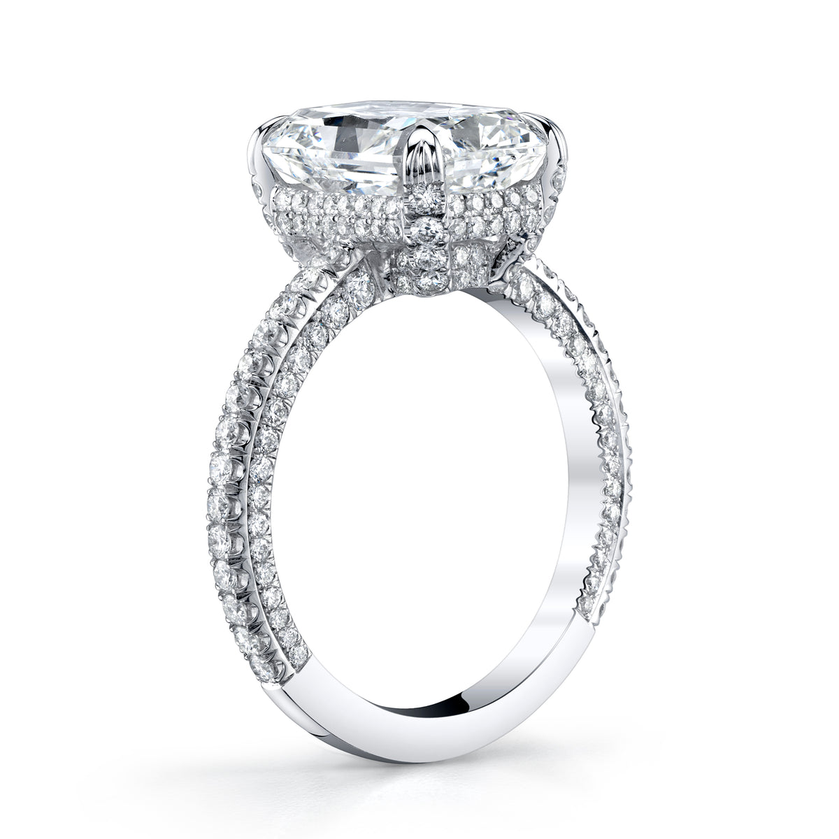 Manfredi Jewels Engagement - Radiant Cut 4.07ct Platinum Diamond Engagement Ring with Three-Sided Micro Pavé Diamond Band | Manfredi Jewels