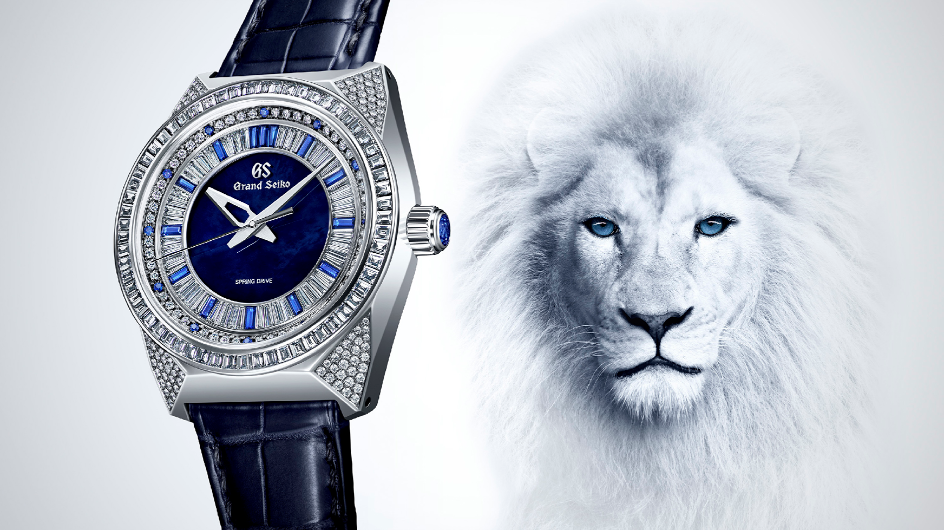 Grand Seiko - Diamonds, blue sapphires, and Platinum 950. A new Grand Seiko jewelry masterpiece inspired by the white lion.