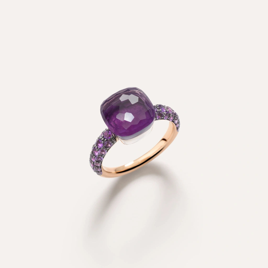 Pomellato Jewelry - Nudo 18K Rose Gold Amethyst and Jade with an Amethyst Pavé Classic Ring | Manfredi Jewels